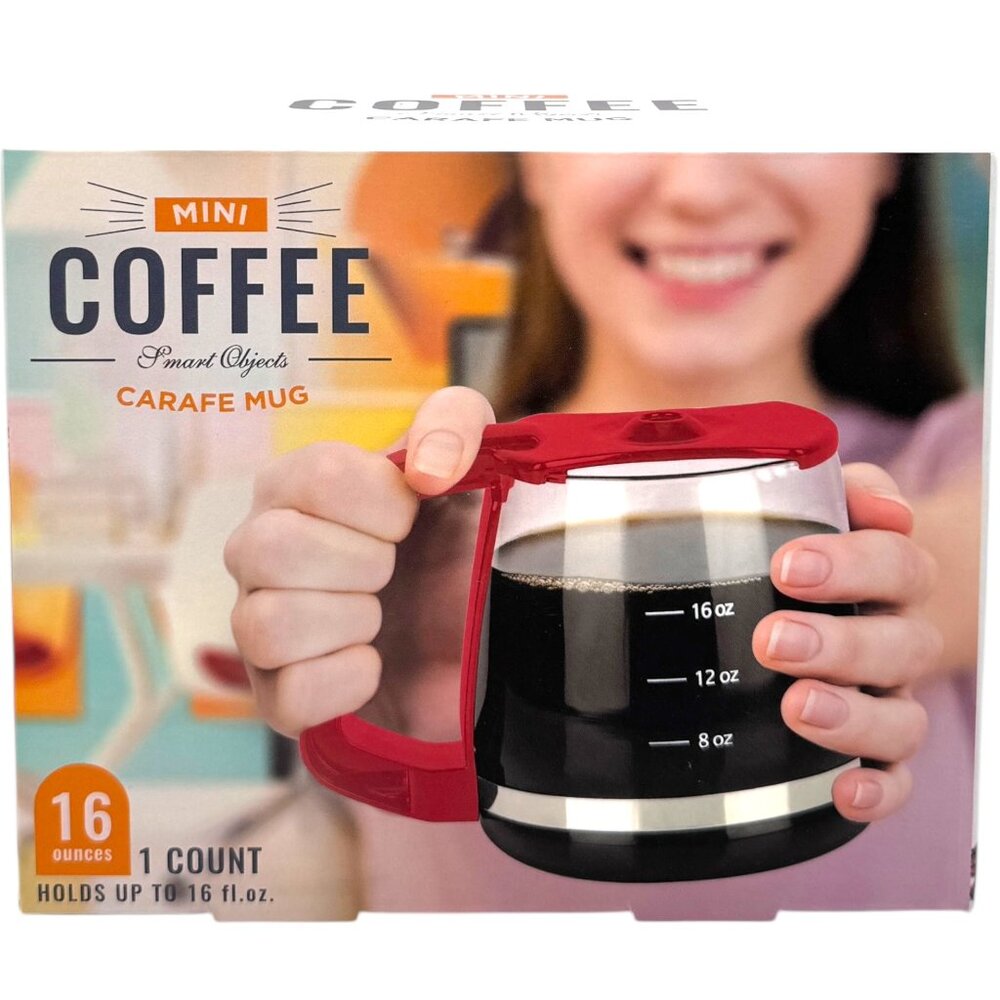 Red Mini Coffee Carafe Mug Holiday Gift Retro Cup 16oz Stocking Stuffer Festive - Picture 3 of 11